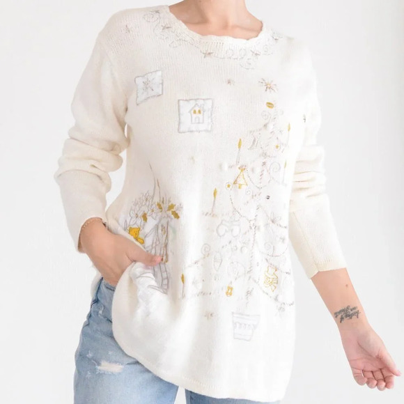Vintage Holiday Editions Cream with Holiday Design Crewneck Sweater - Picture 3 of 14